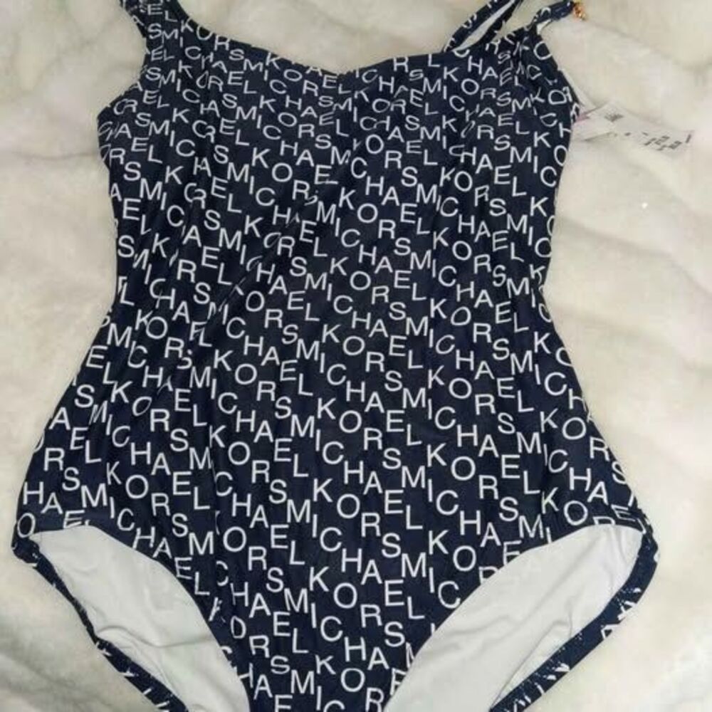 NWT MICHEAL KORS MIDNIGHT ALL OVER LOGO SWIMSUIT SIZE 6